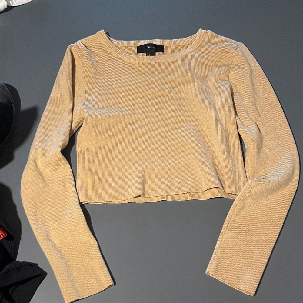 Forever 21 Tan Long Sleeve Crop Top sweater